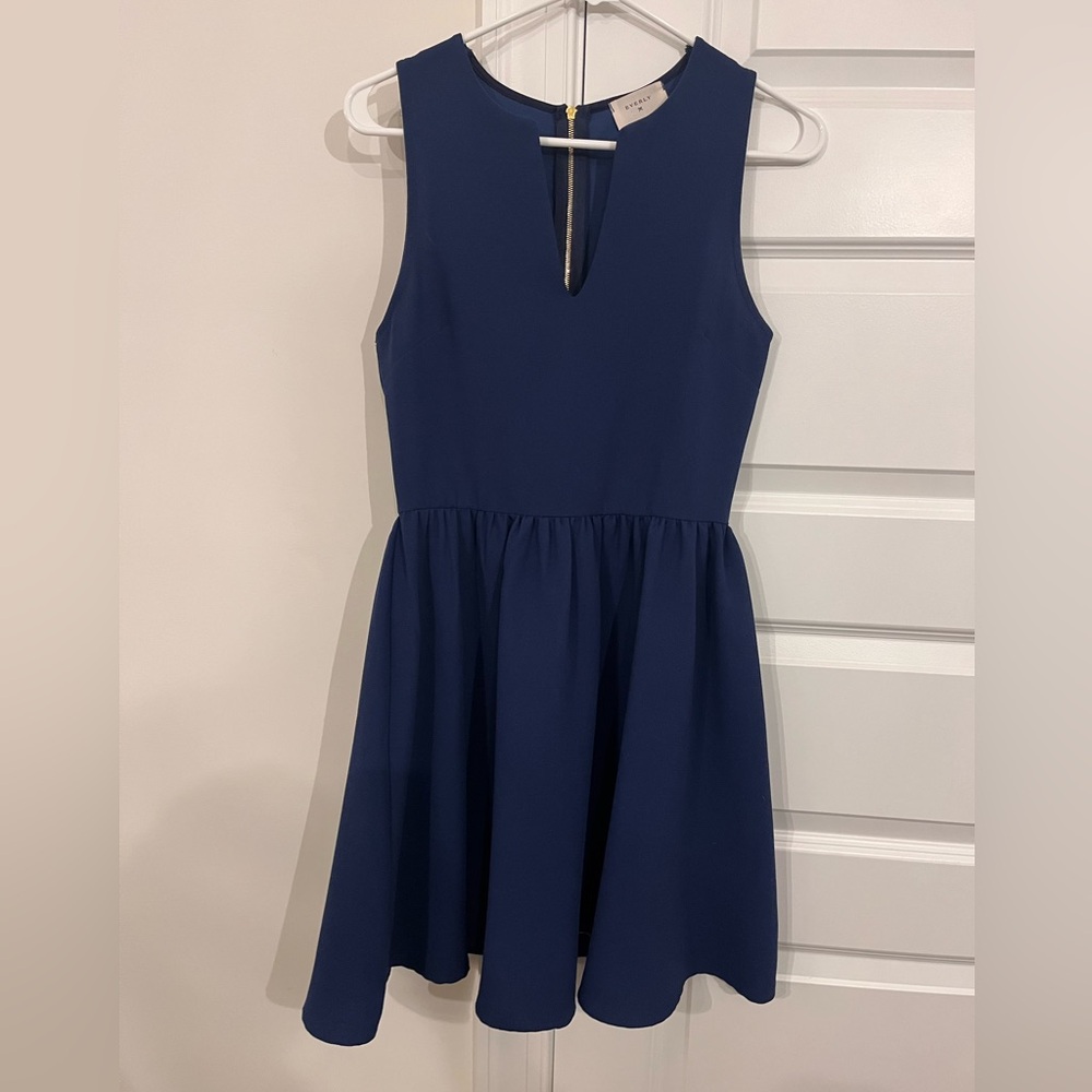 Everly Classic Navy V Neck Back Zip Dress